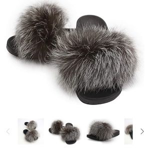 Silver fox fur slippers
